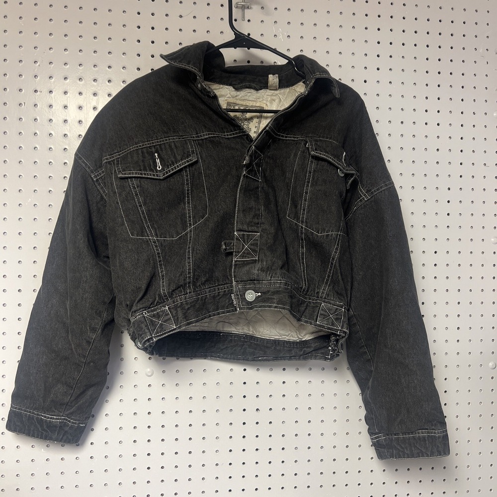 Espirit  Denim Jacket Womens Medium Black Button Front‎ Pockets Short Height